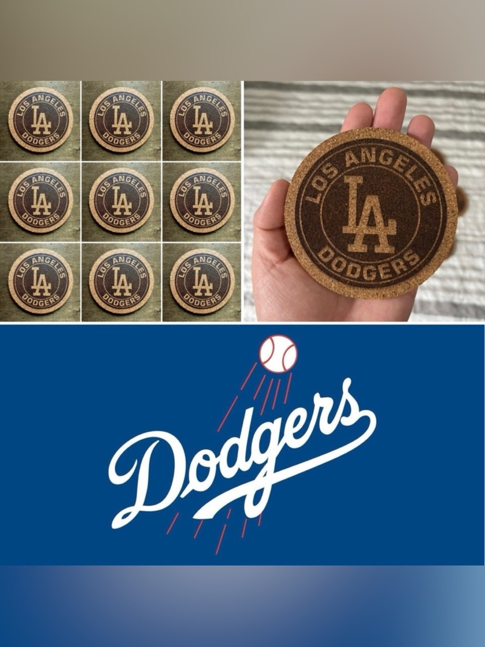 Los Angeles Dodgers Logo Laser Engraved Cork Coasters Lot of 10